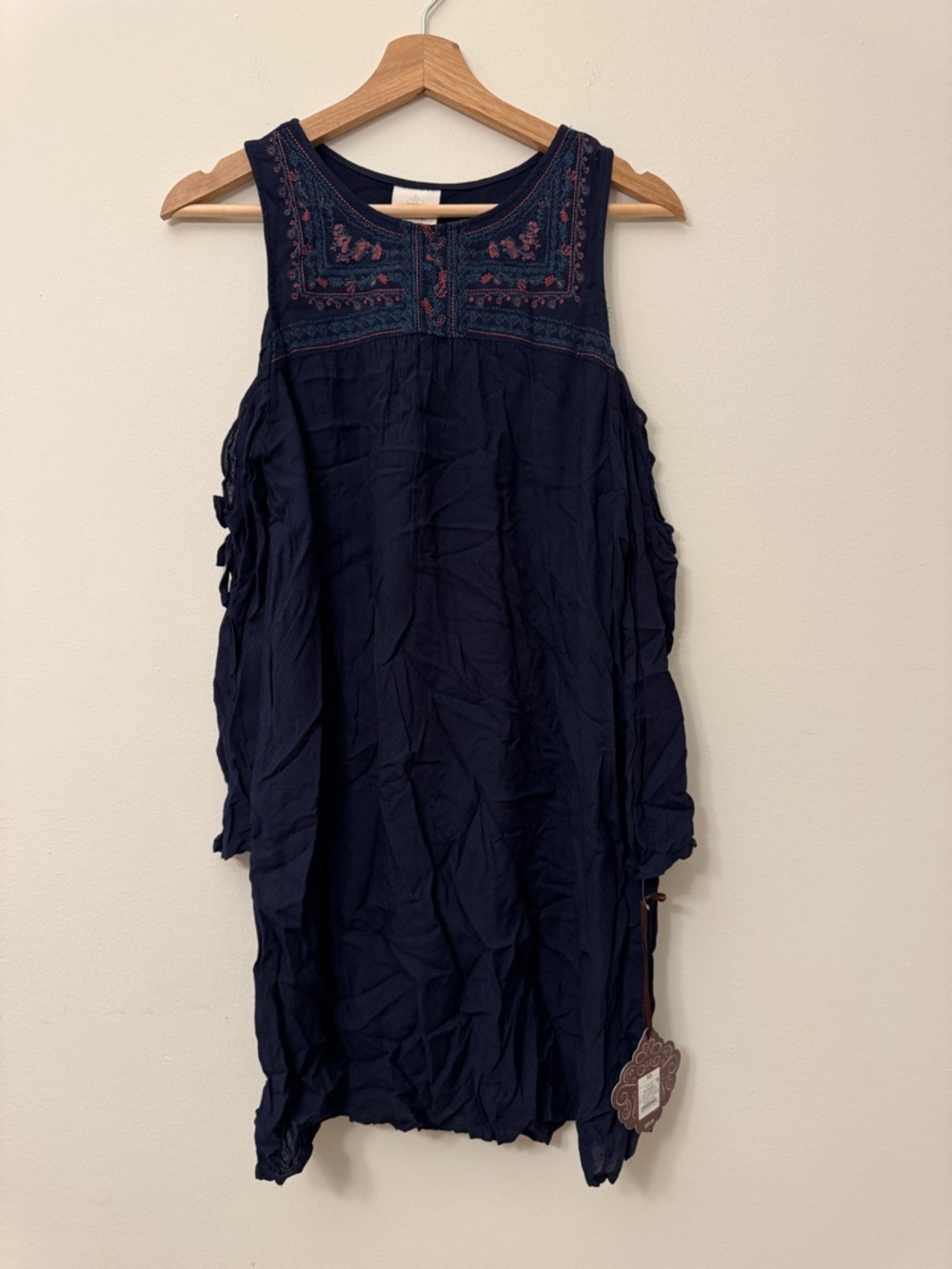 Knox Rose Off Shoulder Embroidered Midi Dress Navy Blue XS NWT Boho Style